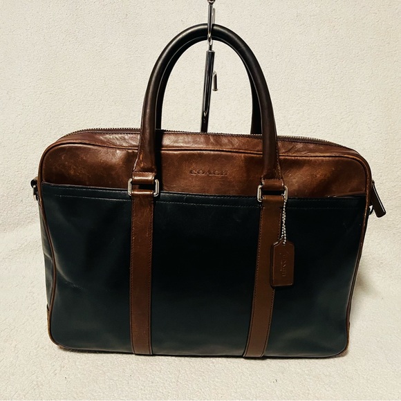 Coach Slim Bicolor Leather Briefcase - Picture 1 of 13